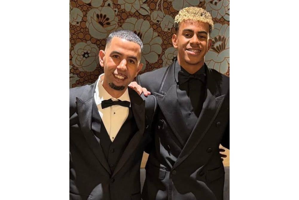 Lamine Yamal with his father, Mounir Nasraoui, who supported his football journey while raising him between two homes.