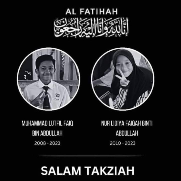 Kejadian sekitar jam 7 pagi itu mengorbankan Muhammad Lutfil Faiq Abdullah, 15, dan adik perempuannya, Nur Lidiya Faiqah, 13.