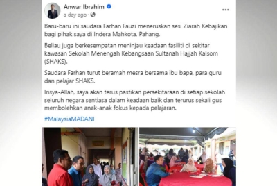 Hantaran Anwar menerusi Facebook, baru-baru ini. 