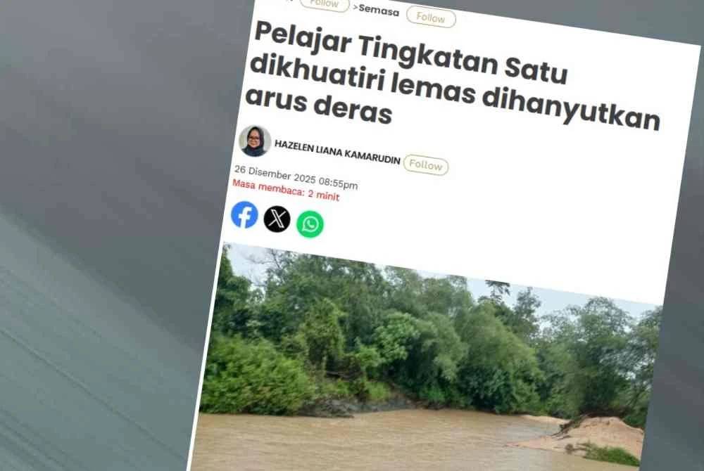 Seorang pelajar Tingkatan Satu dikhuatiri lemas selepas dipercayai dihanyutkan arus deras ketika bermain air bersama abang dan rakannya di kawasan pintu air Sungai Ulu Sat.