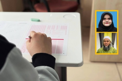 Sebahagian pelajar masih beranggapan bahawa perbuatan meniru dapat menjamin keputusan cemerlang, sedangkan peperiksaan bukan sahaja mampu mengukur tahap pengetahuan, malah bertujuan membentuk jati diri serta nilai integriti dalam kalangan pelajar. Gambar kecil: Nurul Fatihah dan Dr Jaharudin 