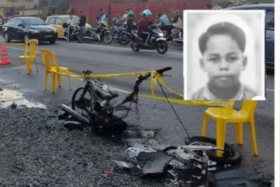 Noor Hazimi (gambar kecil) meninggal dunia di lokasi kejadian akibat cedera parah di beberapa bahagian badan. 