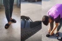 Sufi Iman mencuba sepasang kasut Adidas yang diberikan kepadanya. Difahamkan, kasut itu bukan kasut biasa ia adalah kasut kesayangan Cikgu Akram sendiri.