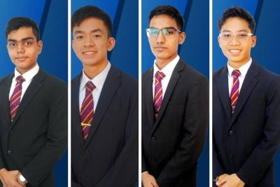 Dari kiri Maliquz Zama, Haris Wang, Muhammad Aqeef Addeen dan Muhammad Hadif Irfan. Foto: Facebook MRSM Alor Gajah - Page Rasmi