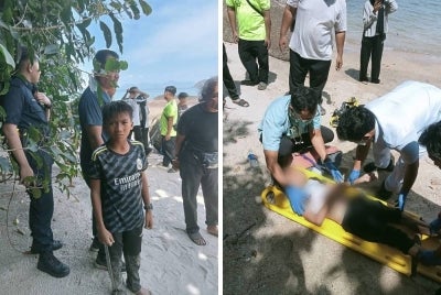 Tindakan awal Faris (gambar kiri) berjaya membantu menyelamatkan rakannya daripada lemas di Pantai Pasir Hitam pada Sabtu. Foto: Facebook Zulfadli Master