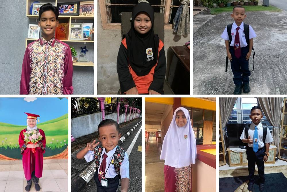 Dari kiri (atas), Muhammad Rusydi, Nur Falisha Sabrina dan Nur Aqeif manakala (bawah) Afeeya Nafisya, Athar Riaz Rizqi, Hannan Fudhla dan Muhammad Jebat Akif. 