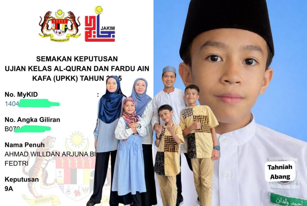 Arjuna meraih 9A dalam UPKK 2025, satu kejayaan yang amat membanggakan dan menggembirakan hati ibu bapanya. Foto: Facebook Fedtri Yahya