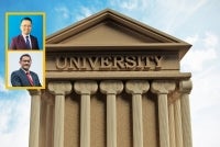 Walaupun pelbagai dasar dan inisiatif telah dilaksanakan, persoalan tentang sejauh mana peluang anak luar bandar untuk menjejak kaki ke universiti masih menjadi isu yang perlu diberi perhatian serius. Foto: Canva. Gambar kecil: Profesor Madya Dr Md Asrul (atas) dan Profesor Dr Shahruddin Mahzan 