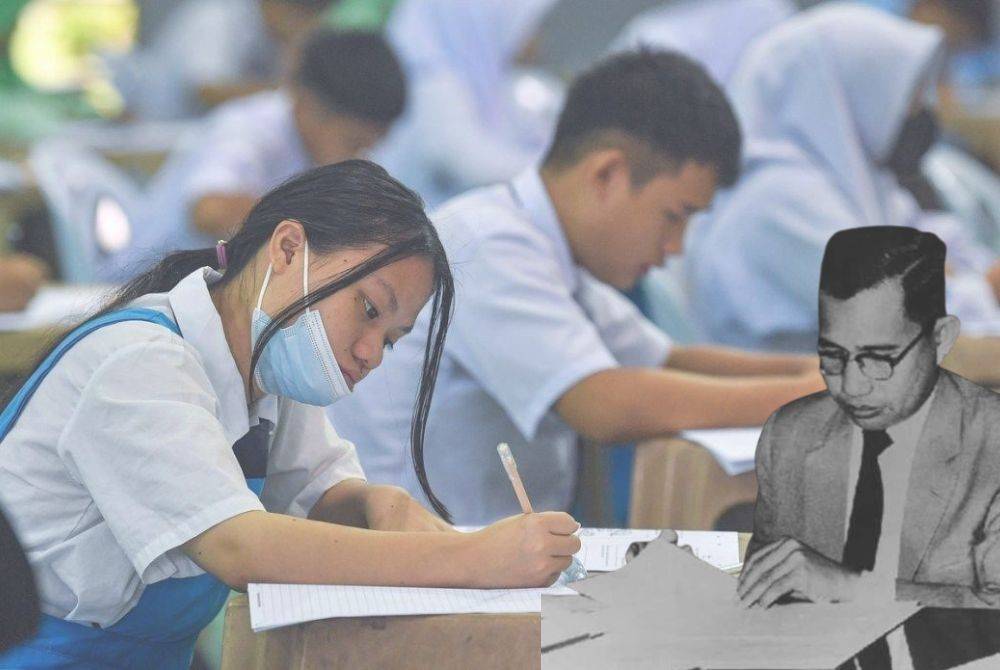 Aminuddin Baki (gambar kecil) mewujudkan peperiksaan yang tidak berorientasikan sistem penjajah. (Sumber: FB Zack Rahim)