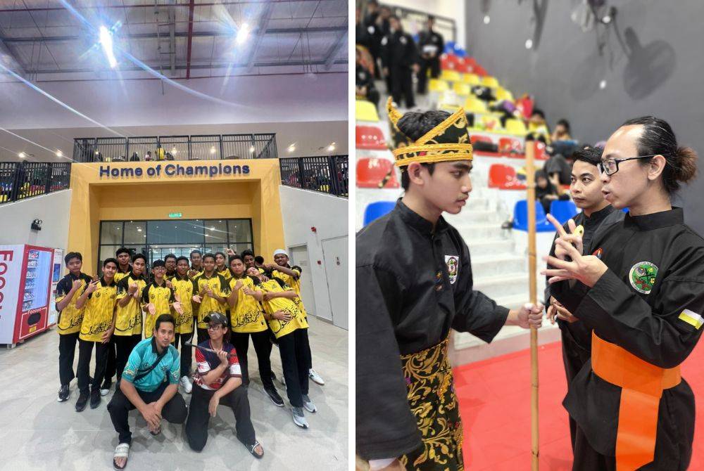 Zulqarnain (kanan) memberi penerangan mengenai peraturan Jurus Tunggal kepada Putra Muhammad Adam sebelum pertandingan berlangsung.
