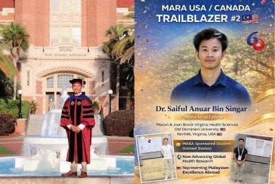 Dr Saiful Anuar, anak Kampung Orang Asli Lubuk Bandung, Melaka yang merupakan graduan Old Dominion University, Norfolk, Virginia (USA), berjaya membuktikan bahawa anak muda Orang Asli juga mampu mengharumkan nama negara di pentas global. Foto: Facebook MARA USA 