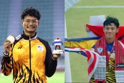 Dari kiri Danish Iftikar dan Adam Haqimi, masing-masing dipilih oleh KOM selepas mempamerkan prestasi konsisten serta cemerlang dalam beberapa kejohanan olahraga peringkat kebangsaan sepanjang musim lalu. 