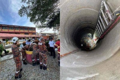 Seorang calon SPM berdepan detik cemas apabila terjatuh ke dalam sebuah perigi sedalam kira-kira 5.4 meter ketika menunggu untuk menduduki peperiksaan di SMKA Falahiah pada Ahad. - Foto: Bomba 