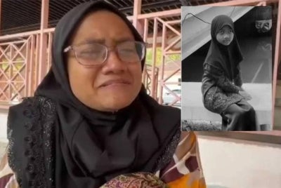 Asmilah tidak dapat menahan sebak ketika ditemui di Jabatan Forensik Hospital Sultanah Nora Ismail. Gambar kecil: Nur Aini Umairah
