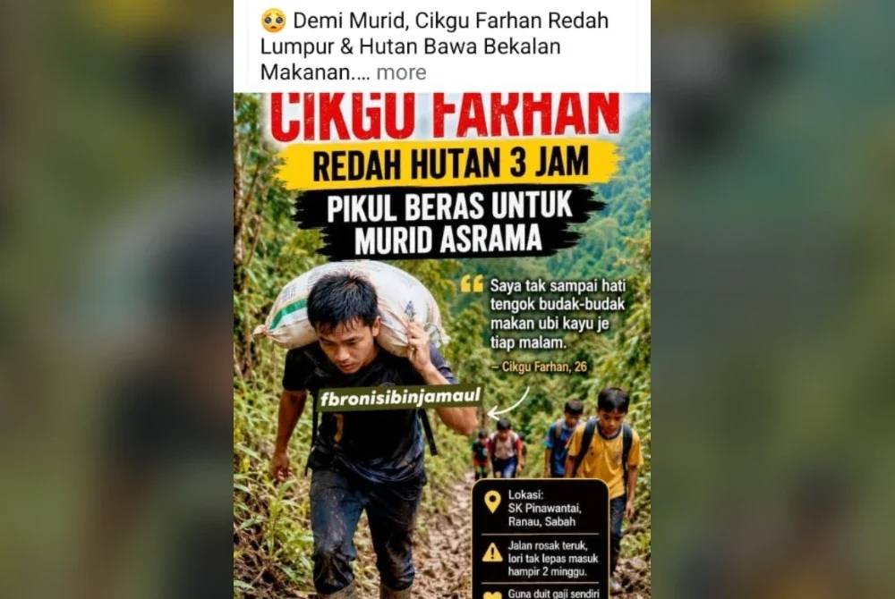 JPN Sabah menafikan dakwaan tular di media sosial yang mendakwa seorang guru terpaksa berjalan kaki sambil memikul beras untuk murid asrama di SK Pinawantai.