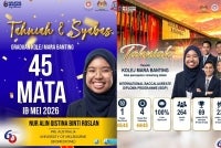 Nur Alin Qistina (kiri) memperoleh skor penuh 45 daripada 45 mata, iaitu pencapaian tertinggi yang boleh diraih dalam program prauniversiti bertaraf antarabangsa itu. Foto: Facebook Kolej MARA Banting & Majlis Amanah Rakyat 