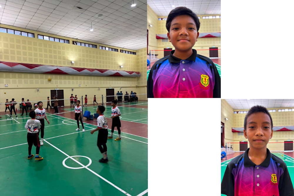 Pemanasan badan dilakukan murid-murid dengan pengawasan jurulatih sebelum pertandingan dimulakan. Gambar kecil, Tengku Fadil Zakwan (atas) dan Muhammad Arasy Rafael (bawah)
