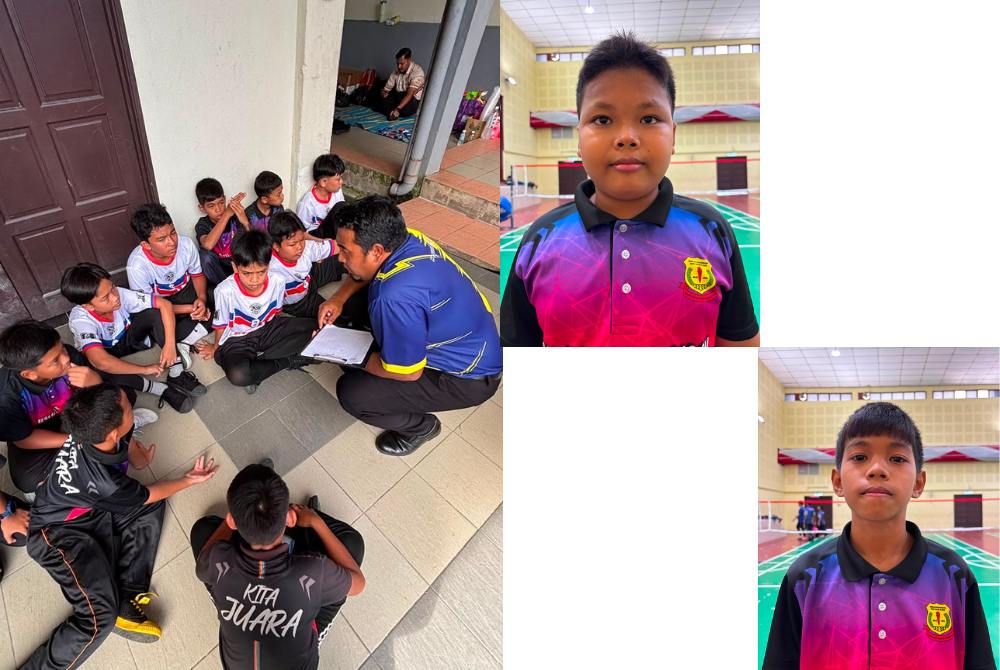 Wahmizan membantu pasukan menyusun strategi para pemain sebelum memulakan aksi. Gambar kecil, Muhammad Alif Nifail (atas) dan Muhammad Ammar Mirza (bawah)