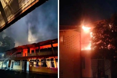 Kebakaran membabitkan asrama lelaki sekolah berkenaan. Foto: Bomba
