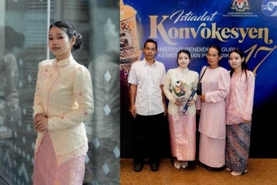 Norfadela (kiri) berkata, kejayaan yang dikecapinya hari ini tidak mungkin dicapai tanpa sokongan ibu bapa, ahli keluarga serta guru-guru yang sentiasa memberi dorongan sepanjang pengajiannya. Foto: Facebook Persatuan Mahasiswa Orang Asli Malaysia (PMOA) 