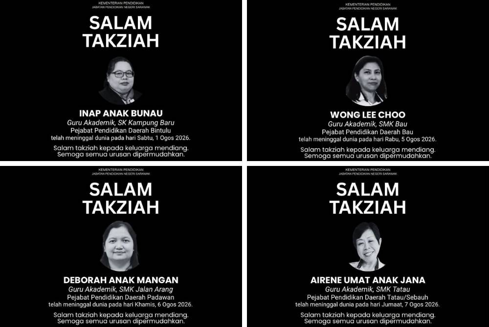 Dari kiri (atas) Cikgu Inap dan Cikgu Wong Lee Choo manakala dari kiri (bawah) Cikgu Deborah dan Cikgu Airene Umat. Foto: Facebook Jabatan Pendidikan Negeri Sarawak 