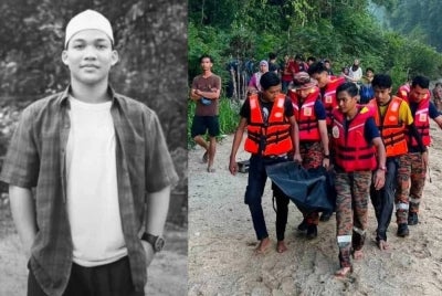 Mangsa, Ahmad Al Hafiz Asri (gambar kiri) lemas ketika mandi-manda bersama rakan di Sungai Loh, Kampung Jongok Batu, Hulu Dungun. Foto: FB Balai Bomba Ambs/Tengku Mahri Tengku Chik 