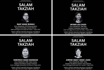 Dari kiri (atas) Cikgu Inap dan Cikgu Wong Lee Choo manakala dari kiri (bawah) Cikgu Deborah dan Cikgu Airene Umat. Foto: Facebook Jabatan Pendidikan Negeri Sarawak 