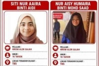 Polis menerima laporan membabitkan dua remaja perempuan berusia 16 tahun yang didakwa hilang sejak Selasa lalu.