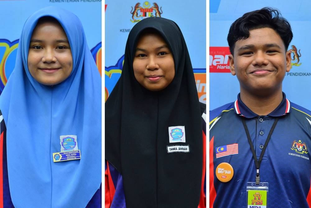 Dari kiri Ainul Sofia, Nur Damia Jannah dan Muhammad Qhairy Azim. FOTO: ASRIL ASWANDI SHUKOR