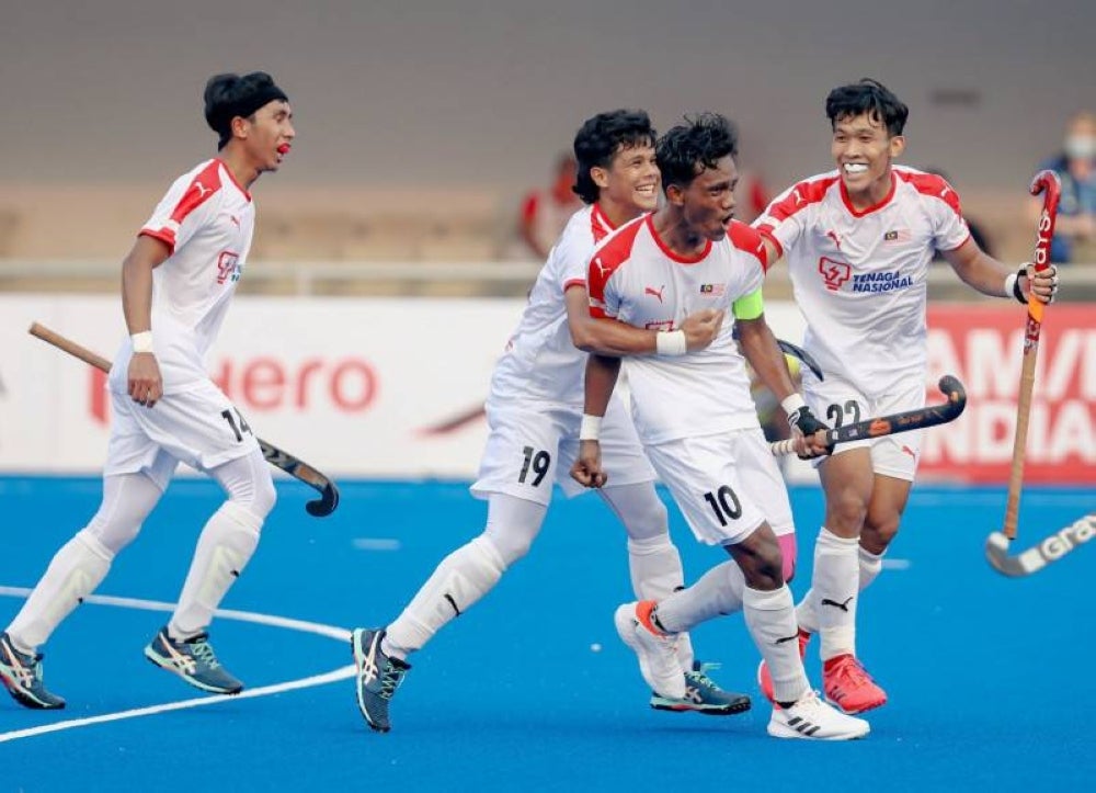 The team pulled off a dramatic 4-3 win over South Africa to check into the quarter-finals of the 2021 Men’s FIH Hockey Junior World Cup (JWC) in Bhubaneswar, India on Saturday. – (Malaysian Hockey Confederation picture)