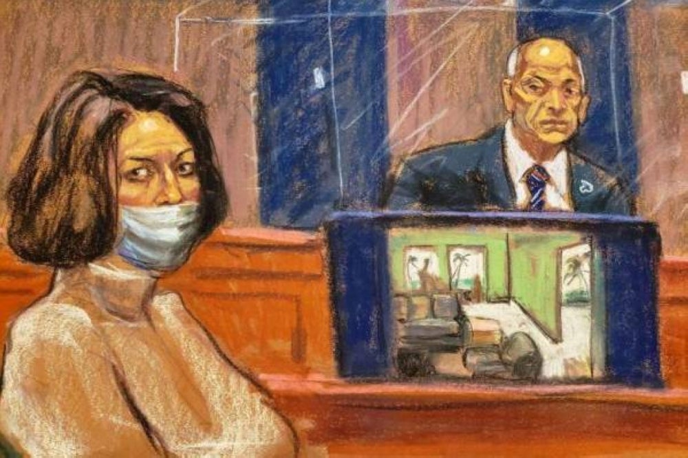 This courtroom sketch shows Ghislaine Maxwell in court for her trial on charges of sex trafficking, in New York City, on Dec 3, 2021.--AFP