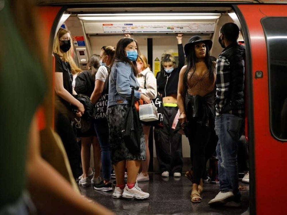 A crowded train on the London Underground - AFP
