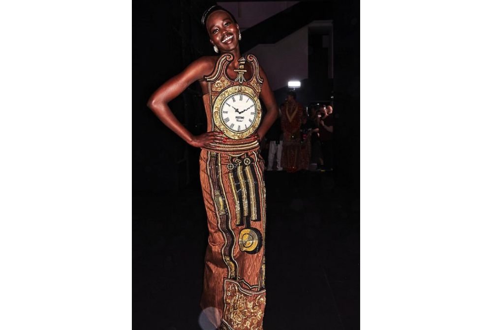 Adut Akech in a grandfather clock-inspired dress.