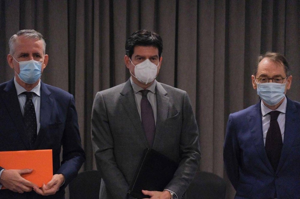 From left: Dr Peter Blomeyer (German Ambassador), Michalis Rokas (EU Ambassador) and Roland Galharague (French Ambassador) after media briefing in Kuala Lumpur.
