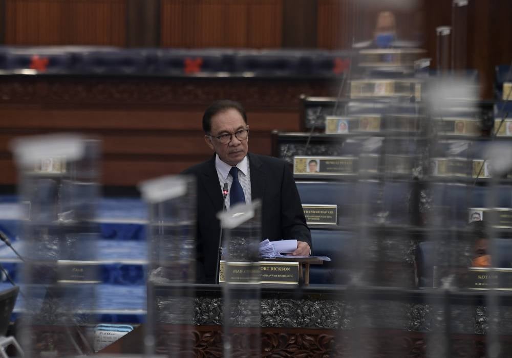 Datuk Seri Anwar Ibrahim at the Dewan Rakyat sitting, today. - BERNAMA