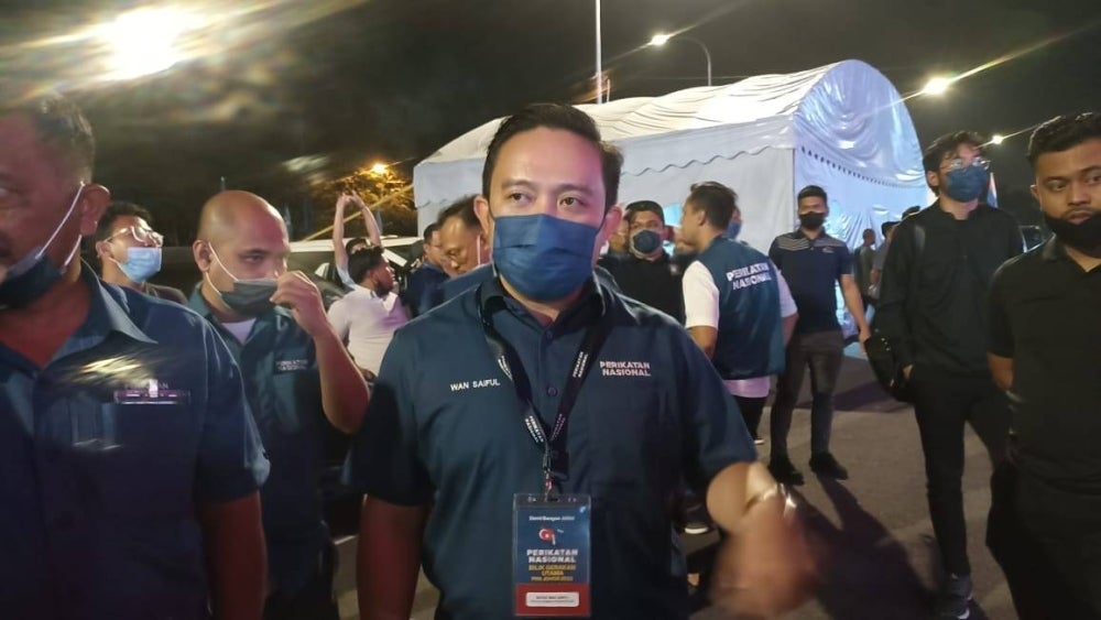 Wan Saiful when met by the media at PN main command cente in Senai on Saturday.