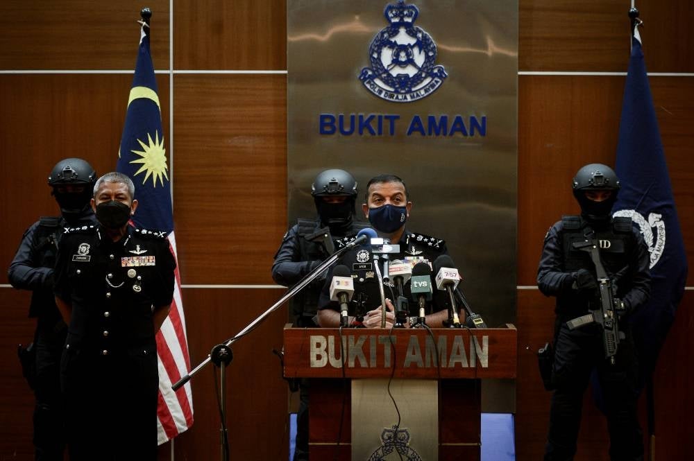 Bukit Aman Narcotic Criminal Investigation director Datuk Ayob Khan Mydin Pitchay (two, right) during a press conference at Bukit Aman, today. - BERNAMA