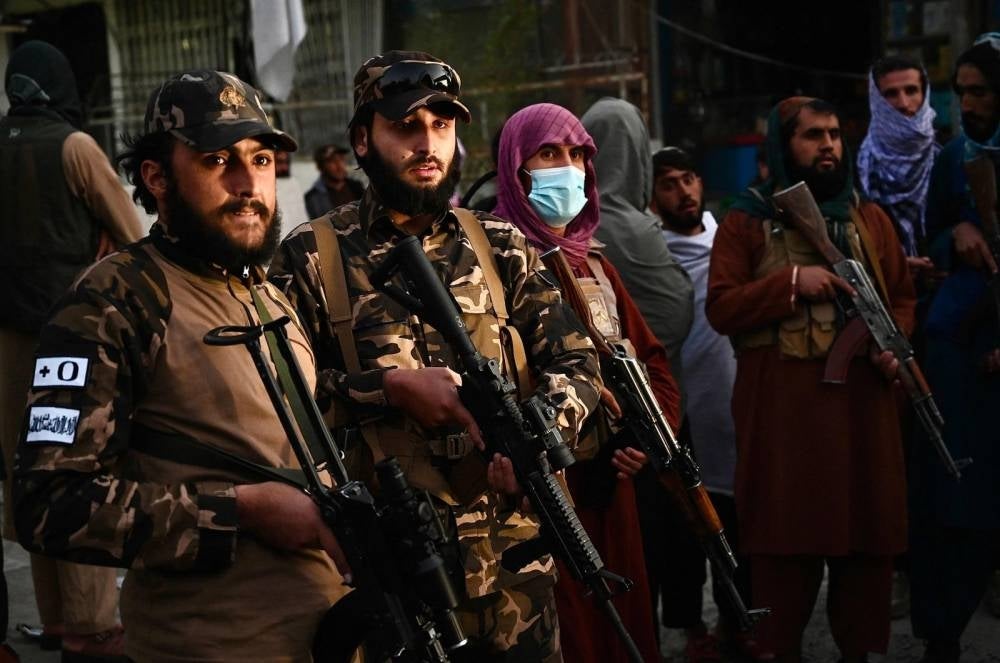 Taliban fighters stand guard near the military hospital in Kabul, Afghanistan, Nov. 2, 2021. - AFP Photo