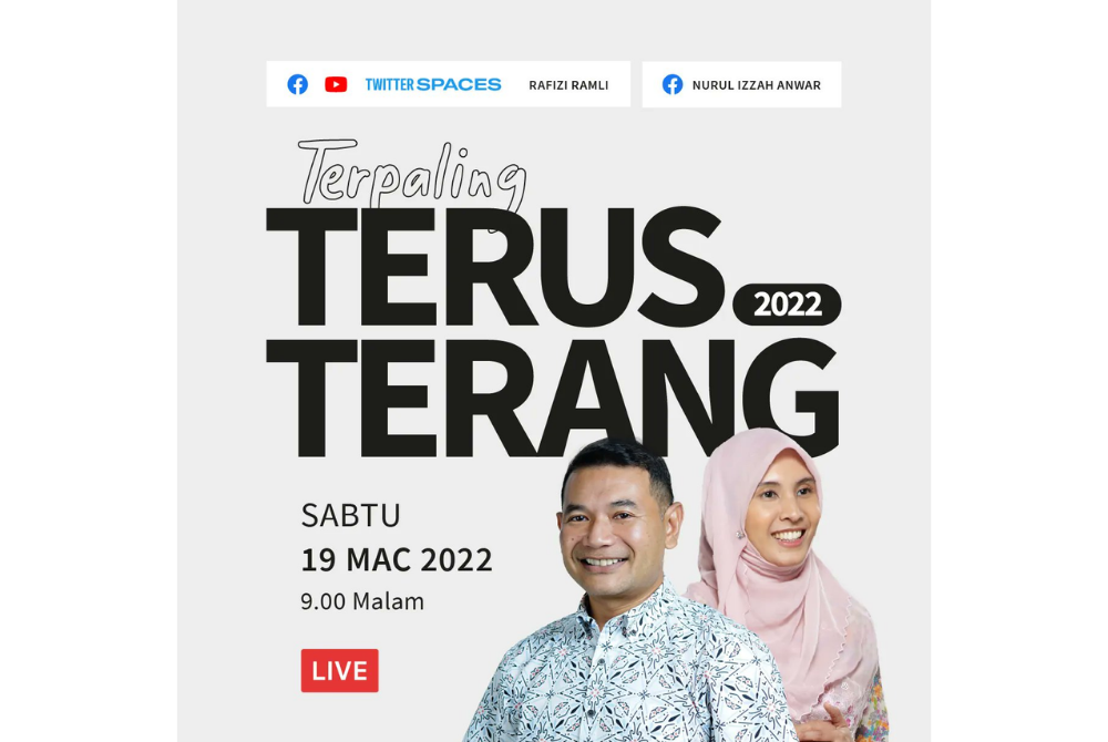 Rafizi Ramli and Nurul Izzah Anwar to appear live on political talk show ’Terus Terang Edisi Terpaling’ on Saturday night.