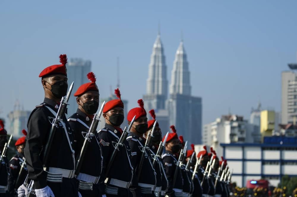 PDRM personnel during the celebration of the 215th Police Day Anniversary at the Police Training Center (Pulapol), today. -BERNAMA