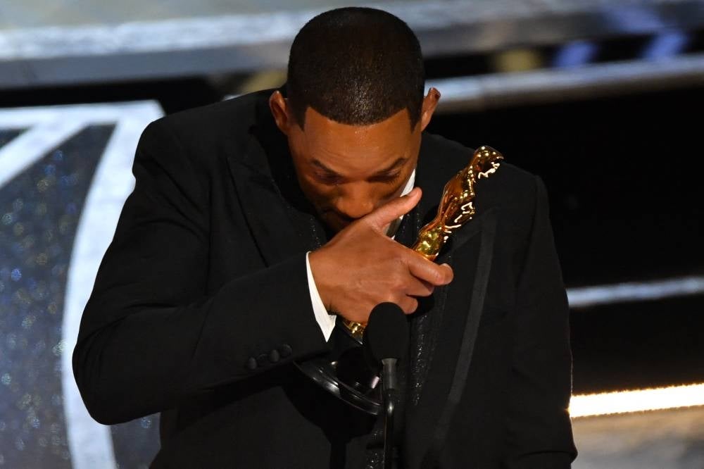 Will Smith accepts the award for Best Actor in a Leading Role for "King Richard" onstage during the 94th Oscars at the Dolby Theatre in Hollywood, California, on March 27, 2022. - AFP
