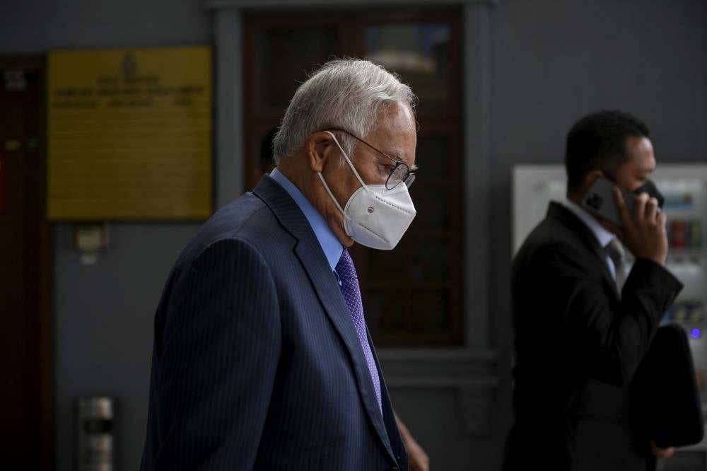 Former prime minister Datuk Seri Najib Razak after his trial proceeding at the Kuala Lumpur Courts Complex, today. - BERNAMA