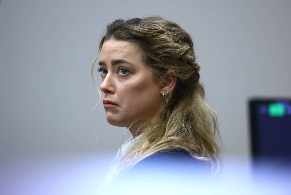 US actress Amber Heard during the 50 million US dollar Depp vs Heard defamation trial at the Fairfax County Circuit Court in Fairfax, Virginia, on April 21, 2022. - AFP
