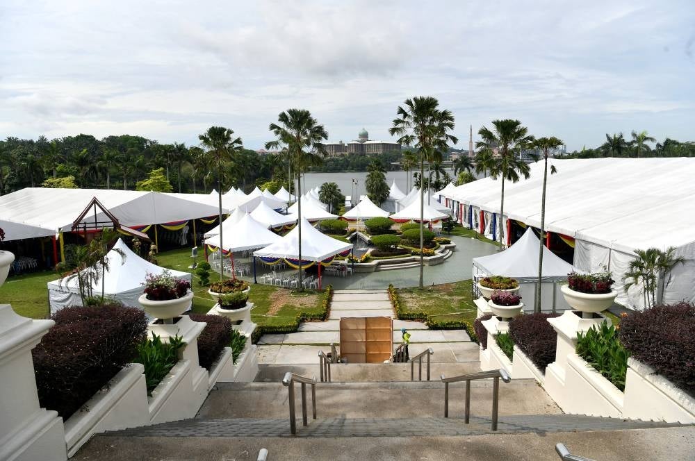 Tents set up outside the Seri Perdana Complex for guests at the Aidilfitri 2022 open house hosted by Prime Minister Datuk Seri Ismail Sabri Yaakob and Cabinet ministers which will be held on Sunday (May 8). - BERNAMA