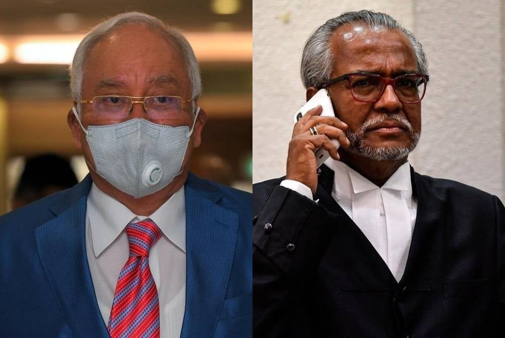 Former Prime Minister Datuk Seri Najib Razak and lawyer Tan Sri Shafee Abdullah (right)