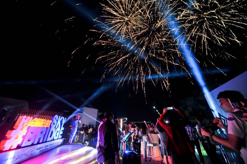 Spectacular fireworks display to mark the official launch of the skybridge.