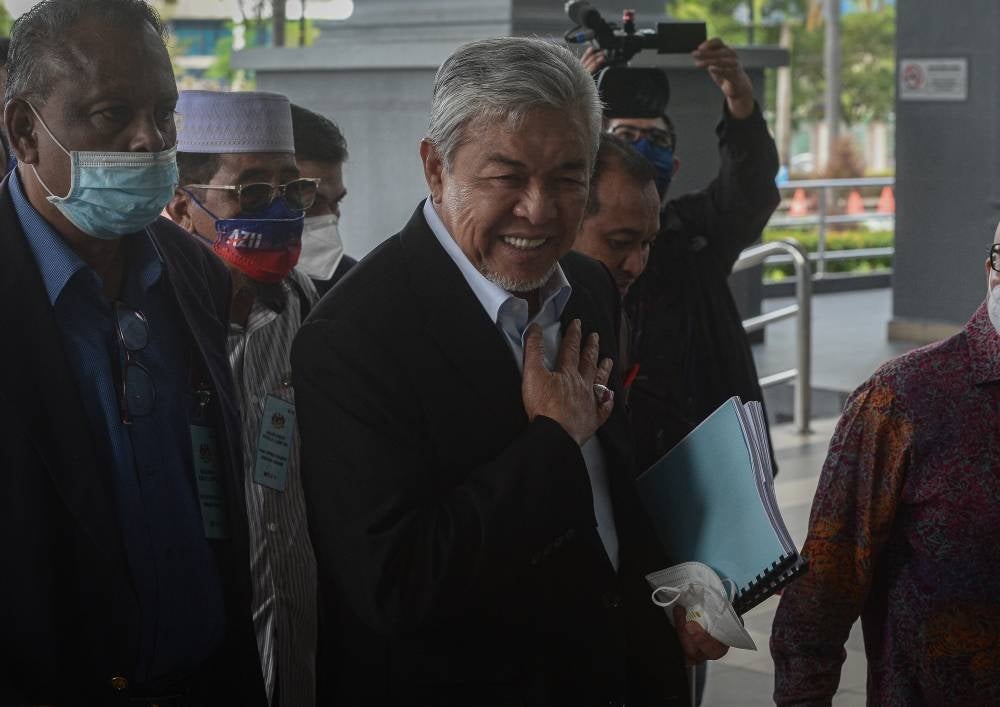 Datuk Seri Dr Ahmad Zahid Hamidi at the Kuala Courts Complex, today, for his corruption trial involving funds from Yayasan Akalbudi. - BERNAMA