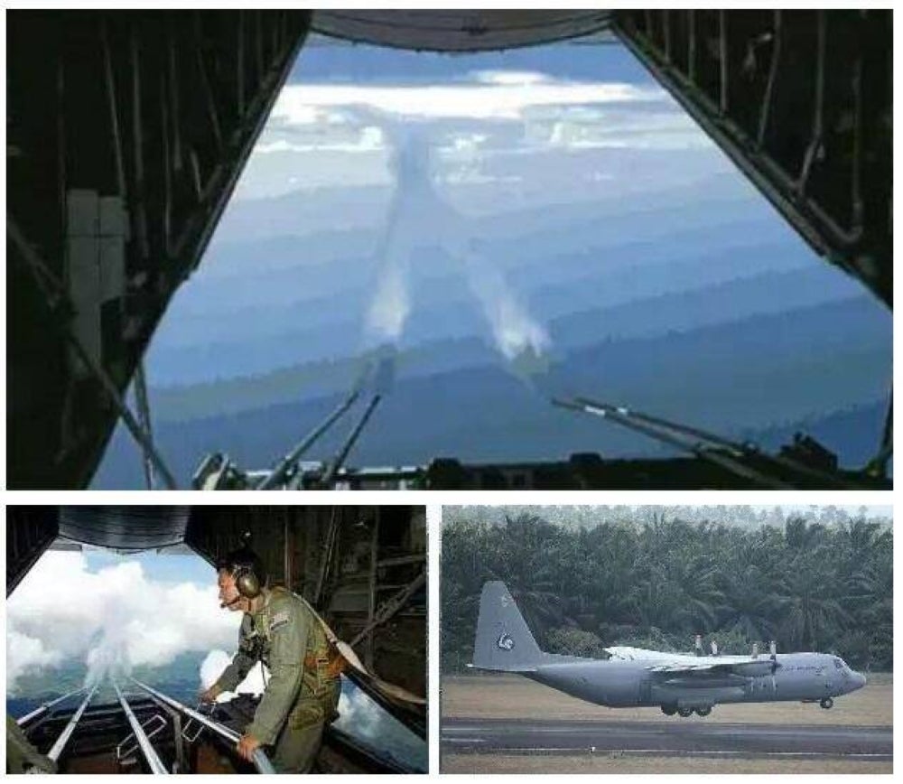 Malaysian air force carrying out cloud seeding. File pic from Info Banjir Malaysia 