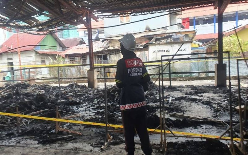The destructed premises in Pasar Keramat, Kuala Lumpur after a fire incident on Saturday. Photo: Fire and Rescue Department