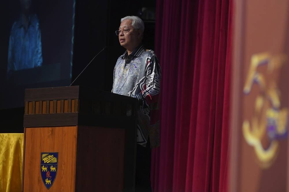 Prime Minister Datuk Seri Ismail Sabri Yaakob during his speech at the Golden Jubilee celebration of University Malaya’s (UM) Faculty of Law. - BERNAMA